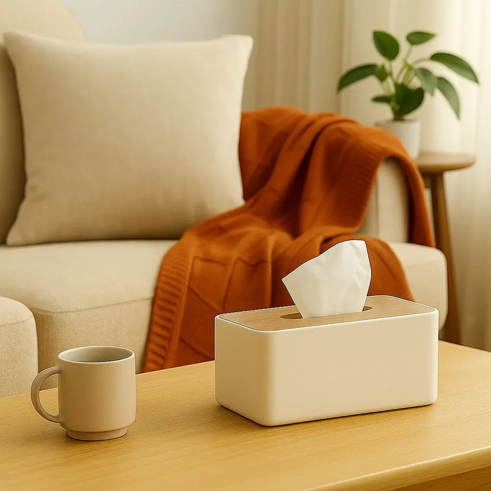 Close-up of smooth polymer body and wood-effect top