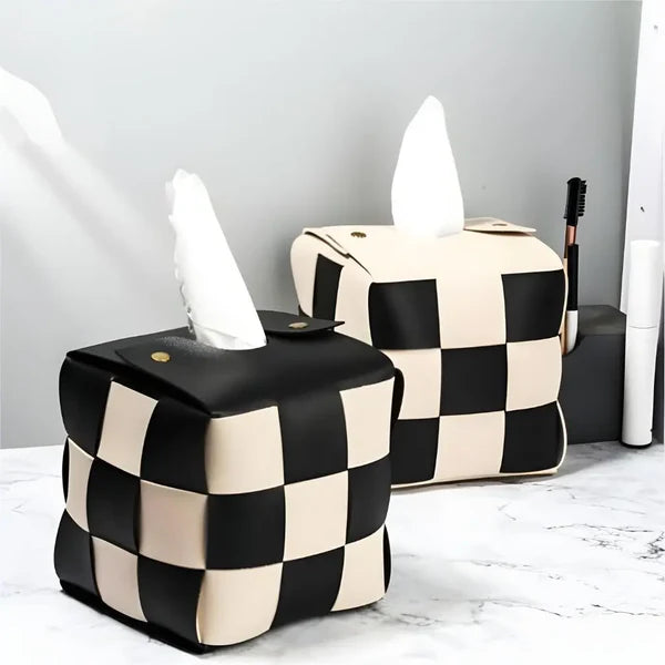 Close-up of textured interwoven panels and snap buttons